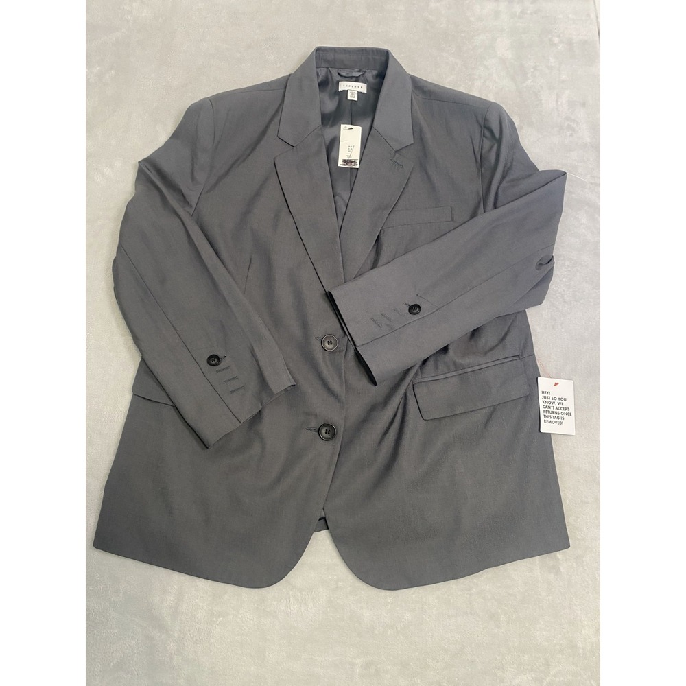 Topshop Co-ord Tailored Blazer Womens 6 Gray Classic Oxford Lightweight 2 Button